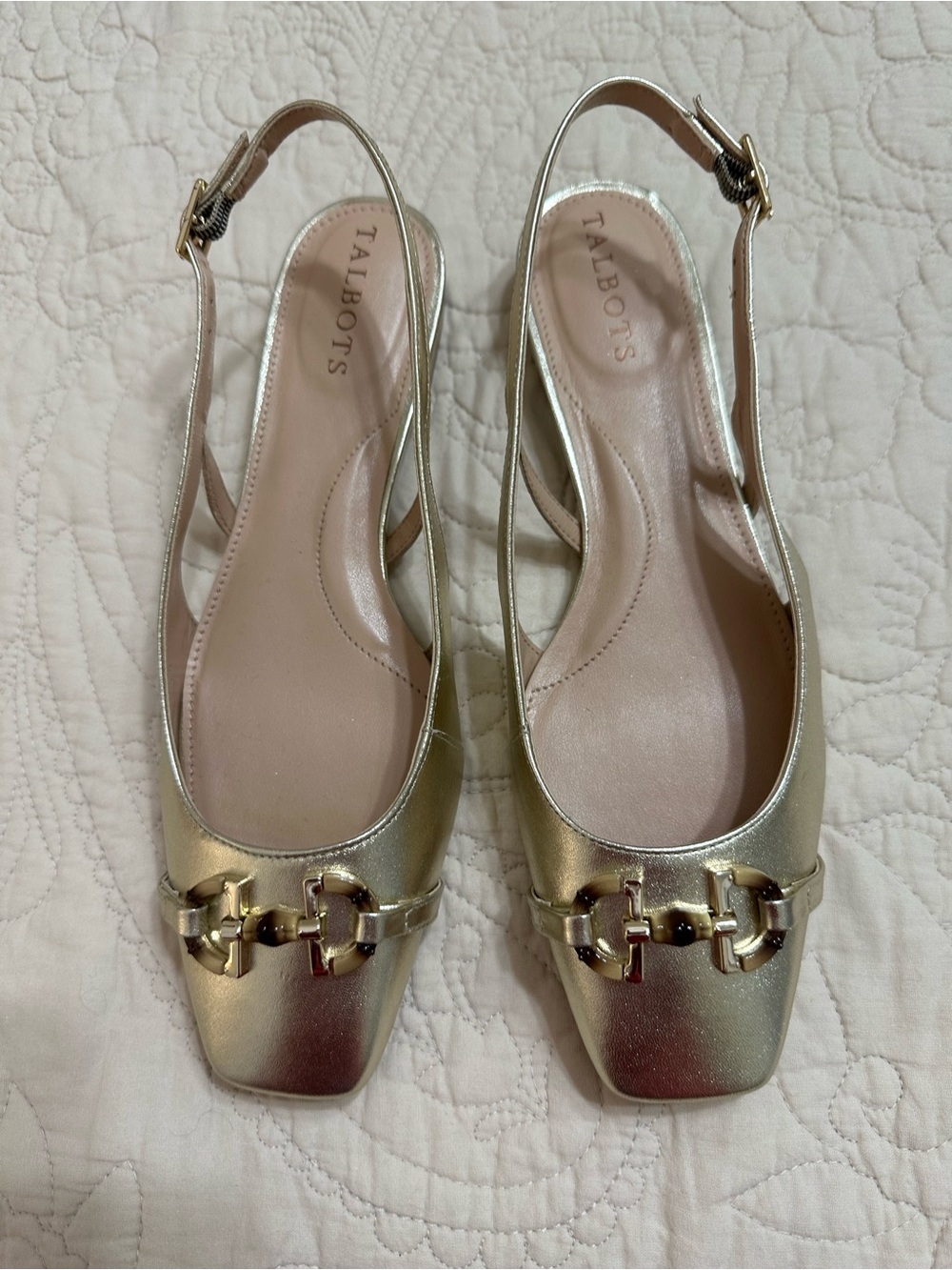 Talbots Gold Slingback Flats with Horsebit Accent size 8M new without tags